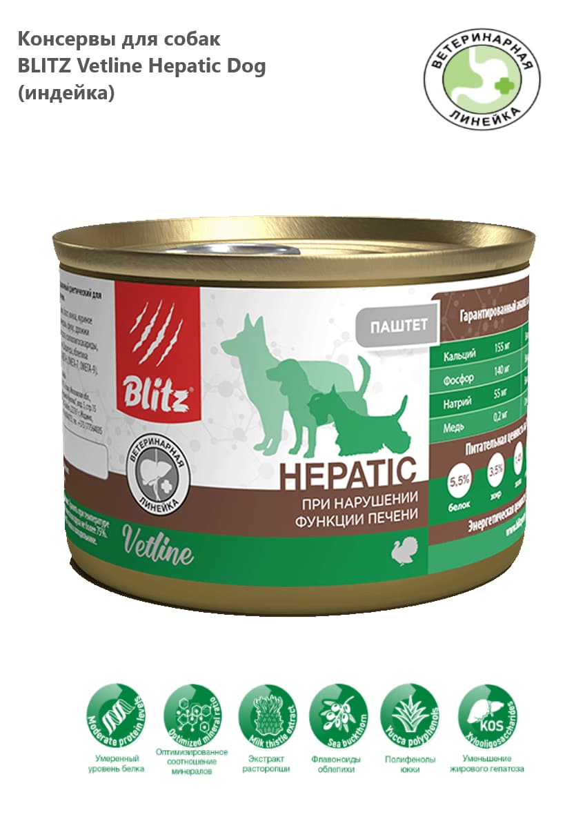 Консервы для собак BLITZ Dog Vetline Hepatic (индейка)