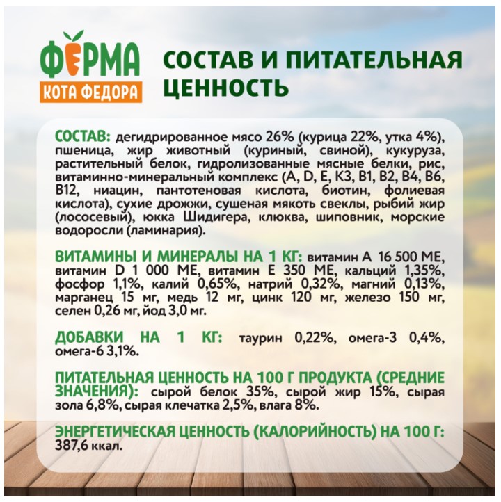 Сухой корм для взрослых кошек Ферма кота Федора с курицей