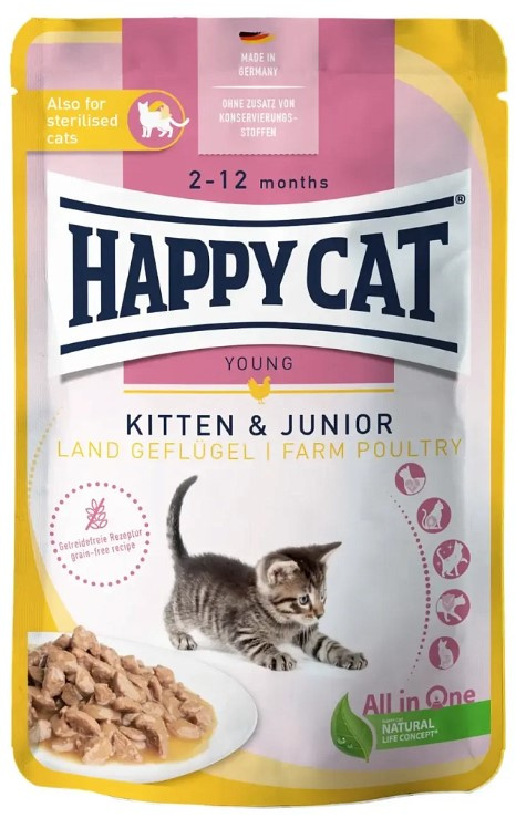 Влажный корм для котят Happy Cat LandGeflügel Kitten & Junior кусочки в соусе (птица)