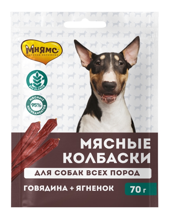 Лакомство Мнямс для собак «мясные колбаски» с говядиной и ягненком