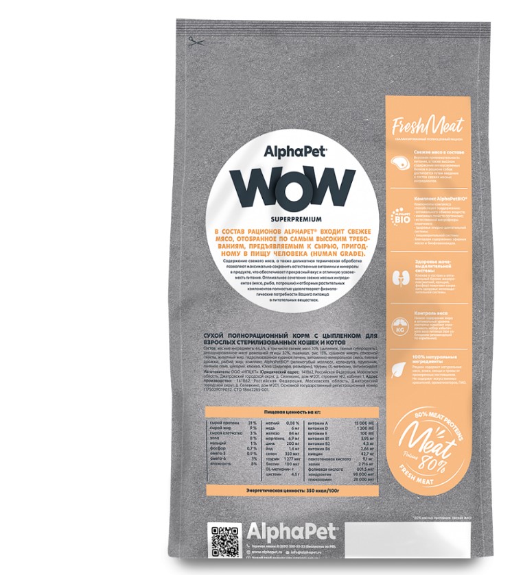 Сухой корм для кошек AlphaPet WOW Sterilised Adult Cat (цыпленок)