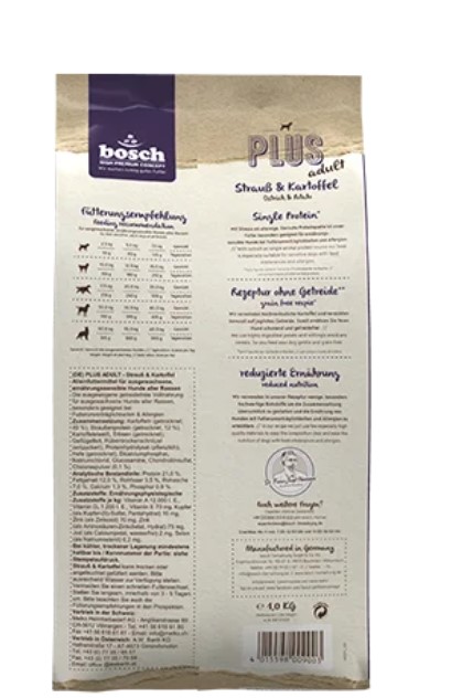 Каталог Сухой корм для собак Bosch Plus Adult (страус, картофель) для собак
