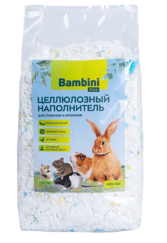 Наполнитель для грызунов и кроликов Bambini Pets целлюлозный 