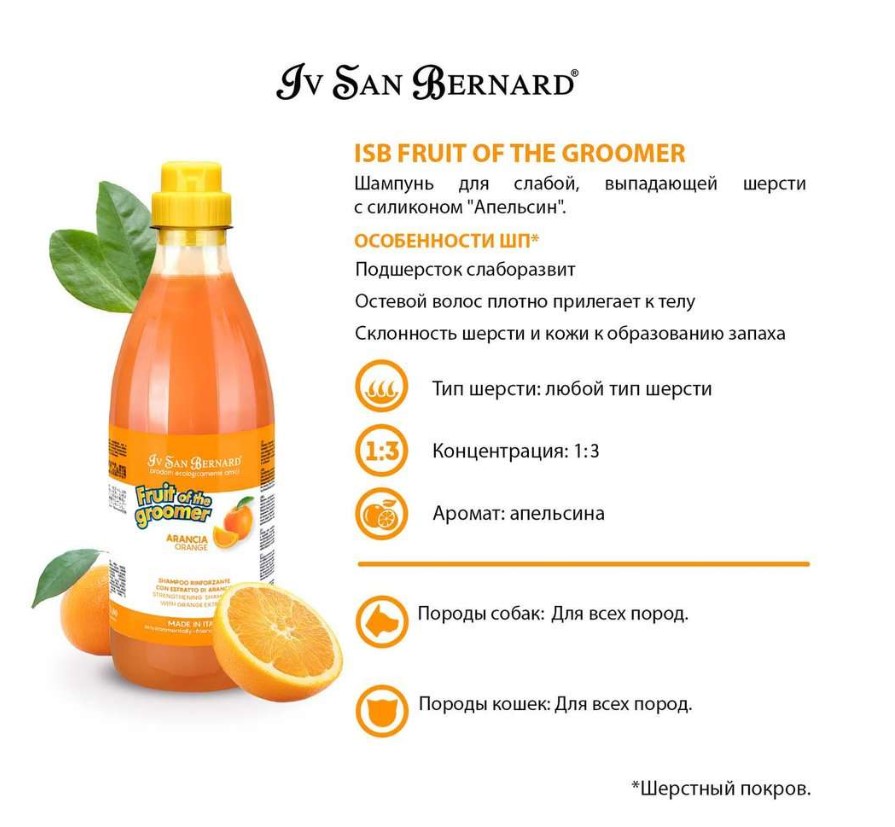 ISB Fruit of the Groomer Orange Шампунь для слабой выпадающей шерсти для собак и кошек