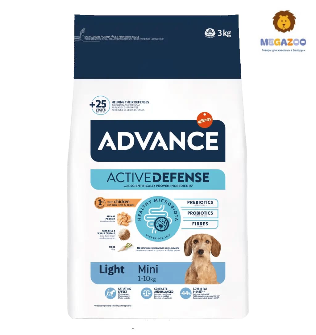 Еда для маленьких собак Сухой корм для собак Advance Dog Light Mini (курица)