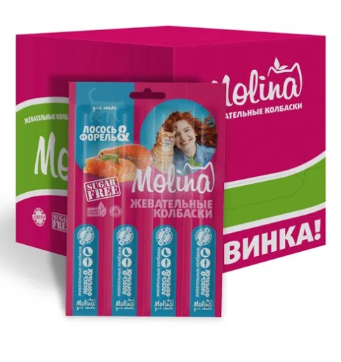 Molina Жевательные колбаски для кошек (лосось и форель)