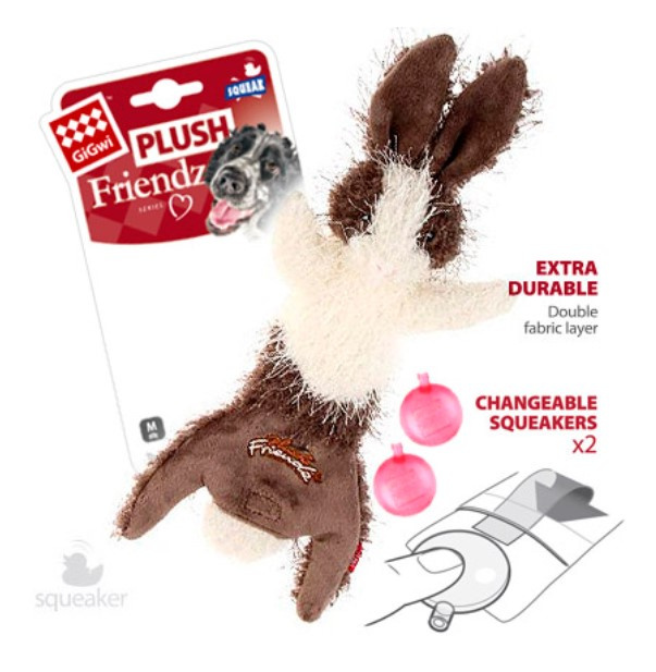 Игрушка для собак GiGwi Plush Friendz Шкурка зайца со сменными пищалками