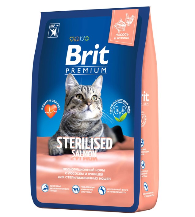 Сухой корм для кошек Brit Premium Cat Sterilised Salmon (лосось, курица)