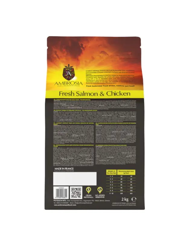 Сухой корм для собак Мини пород Ambrosia Grain Free Dog Adult Mini (лосось, курица)