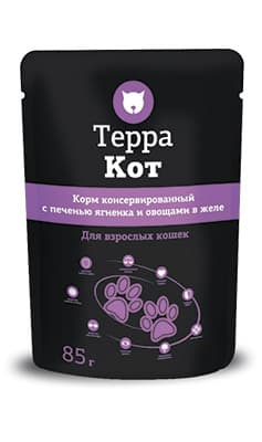 Влажный корм для кошек Терра Кот (печень ягненка и овощи в желе)