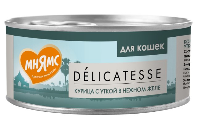 Влажный дополнительный корм Мнямс для кошек Курица с уткой в нежном желе