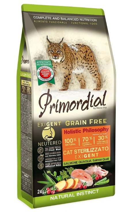 Сухой корм для стерилизованных кошек Primordial Cat Neutered Exigent Adult Cat (перепелка, лосось)