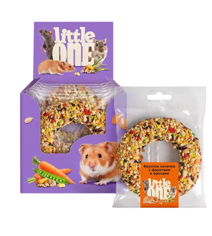 Little One Вкусное колечко с фруктами и орехами. Лакомство для хомячков, крыс, мышей и песчанок