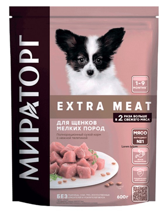 Каталог Мираторг Сухой корм для щенков мелких пород с нежной телятиной Expert Meat для собак