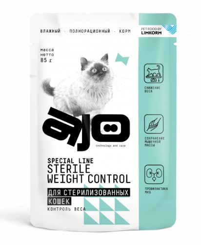 Влажный корм для кошек AJO Cat SterileWeight кусочки в соусе