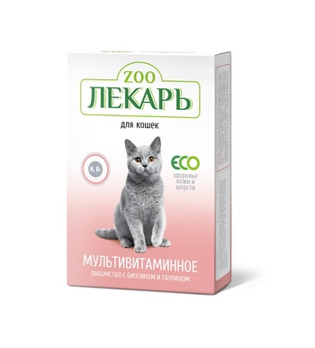 Мультивитаминное лакомство для кошек "Здоровье кожи и шерсти" "ZOOЛЕКАРЬ"