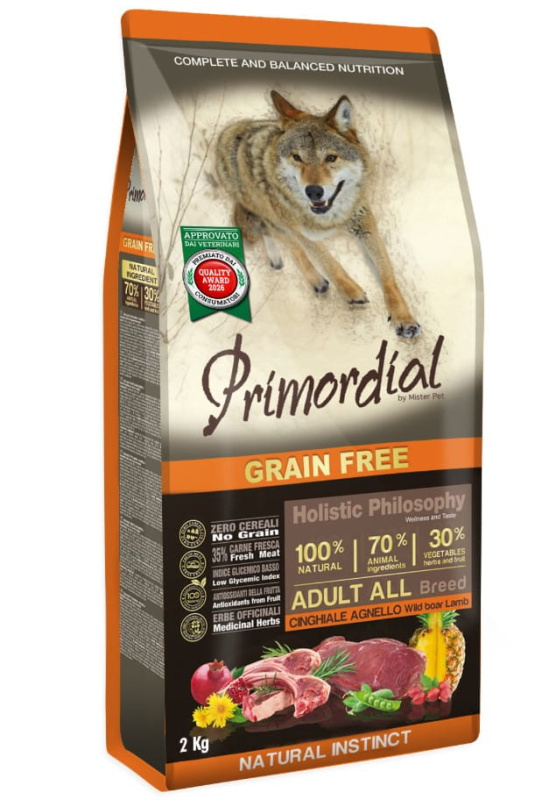 Каталог Сухой корм для собак Primordial Dog Adult с диким кабаном и ягнёнком для собак