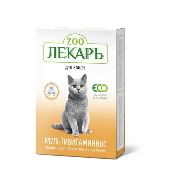 Мультивитаминное лакомство для кошек "Здоровье и красота" ZOOЛЕКАРЬ