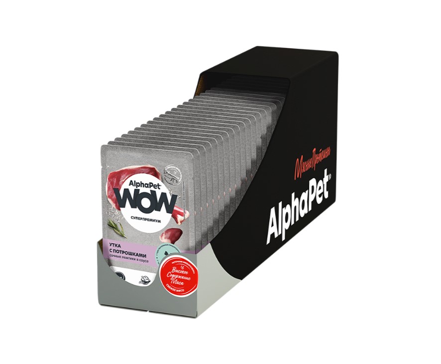 Влажный корм для кошек AlphaPet Wow Adult Cat в соусе (утка с потрошками)