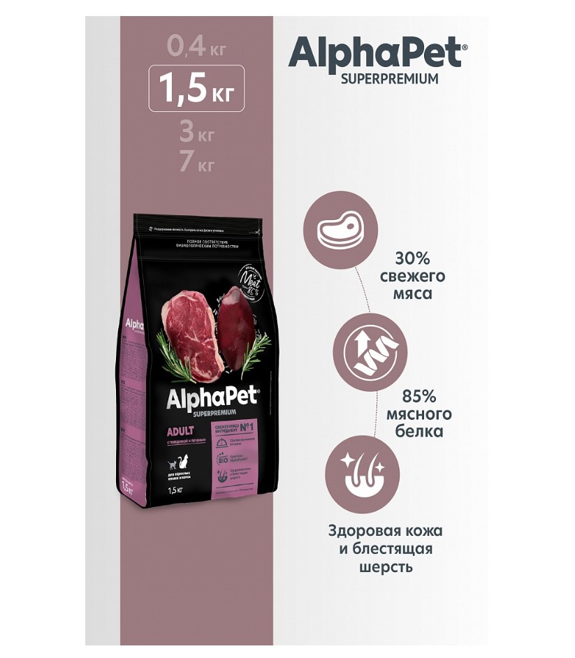 Сухой корм для кошек AlphaPet Superpremium Adult Cat (говядина, печень)