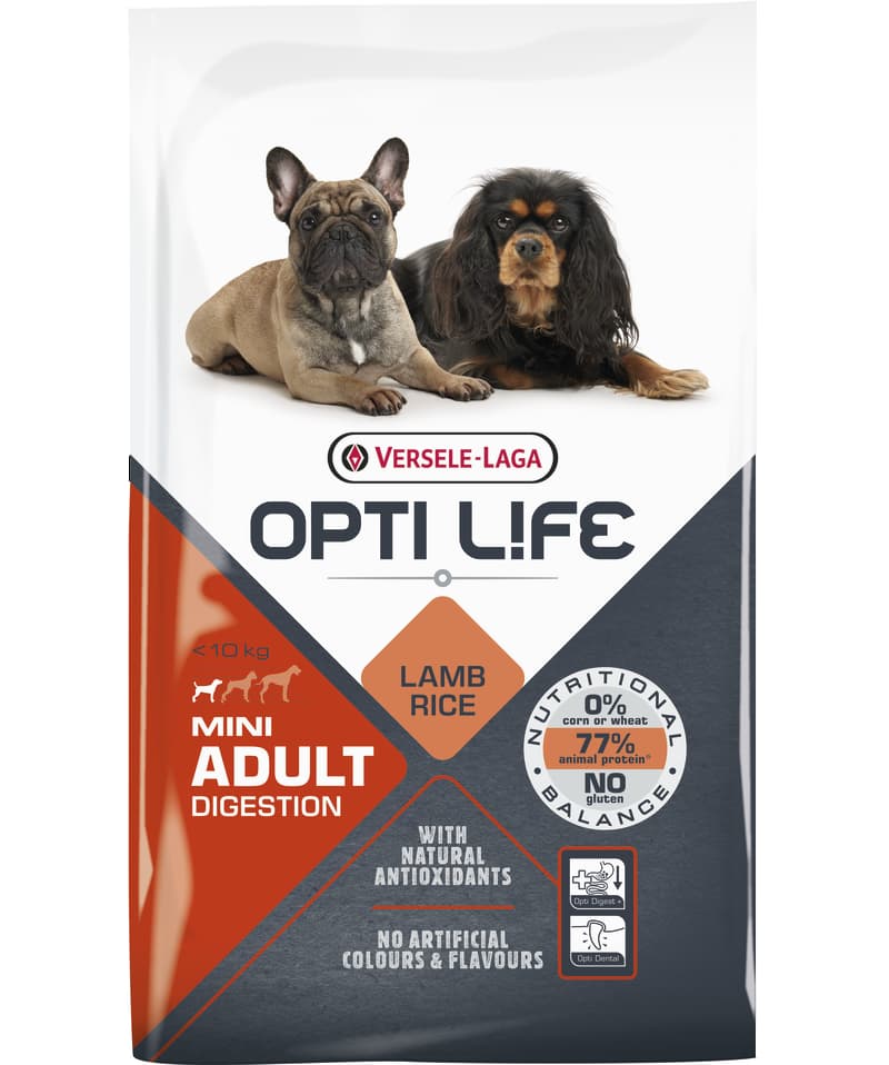 Каталог Сухой корм для собак Opti Life Adult Digestion Mini (лосось, рис) для собак
