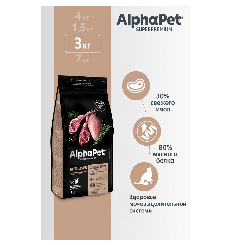 Сухой корм для кошек AlphaPet Superpremium Sterilised Adult Cat (ягненок, индейка)
