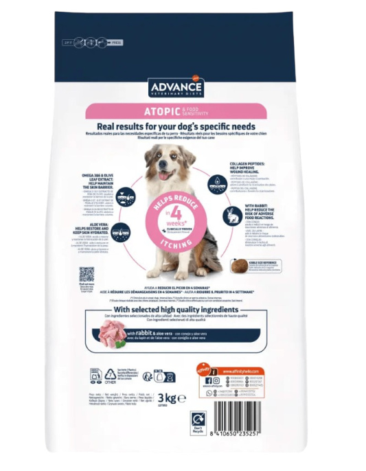 Питание диетическое для собак Сухой корм для собак Advance Veterinary Diets Atopic Rabbit & Peas