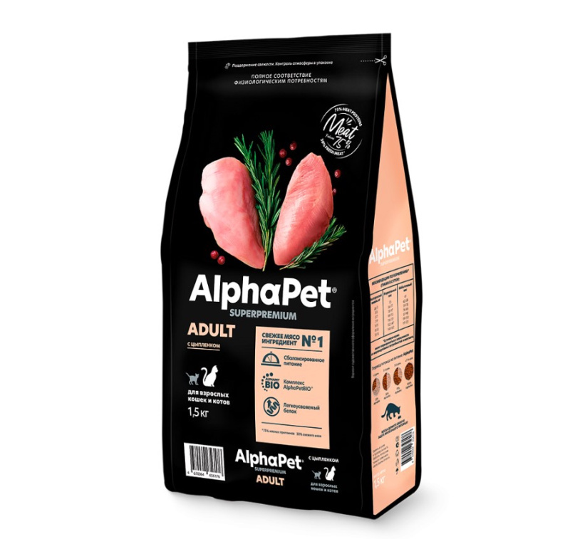 Сухой корм для кошек AlphaPet Superpremium Adult Cat (цыпленок)