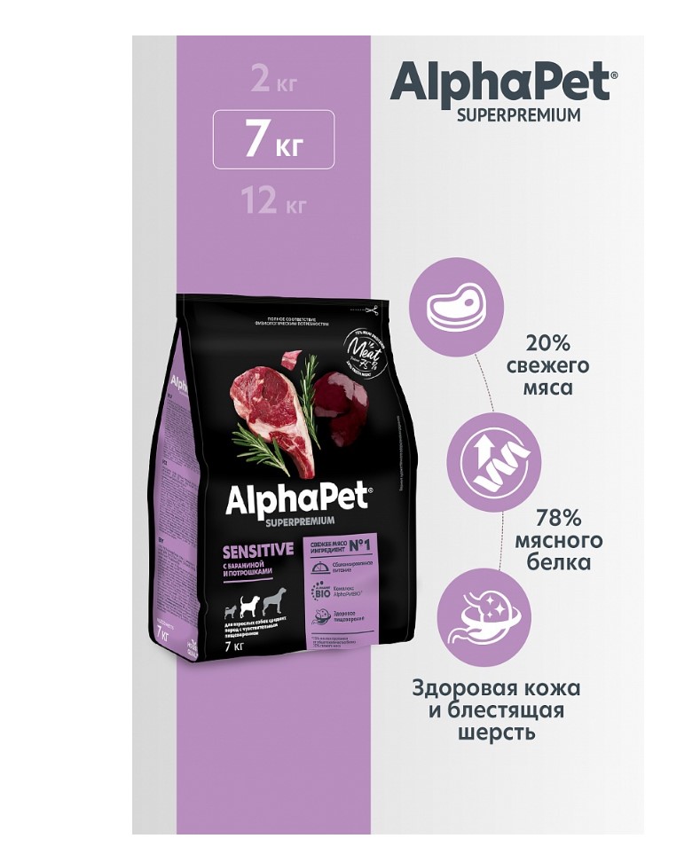 Сухой корм для собак средних пород AlphaPet Superpremium Adult Dog Medium (баранина, потрошки)