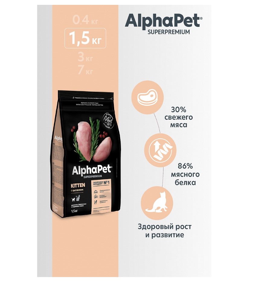 Сухой корм для котят AlphaPet Superpremium Kitten (цыпленок)