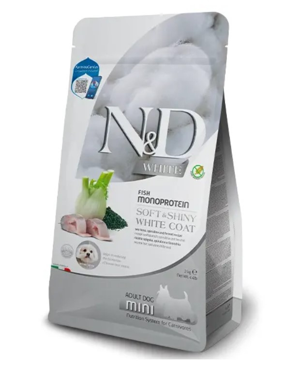 Каталог Сухой корм для собак Farmina N&D GF White Adult Mini (сибас, спирулина, фенхель) для собак