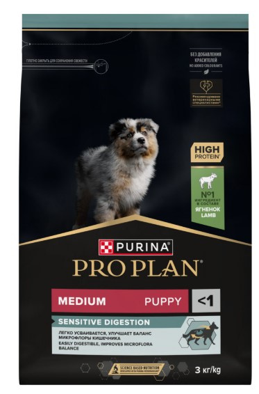 Каталог Сухой корм для щенков средних пород Pro Plan Sensitive Digestion Medium Puppy (ягненок) для собак