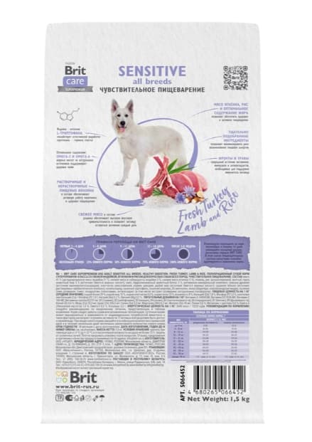 Еда для собак с чувствительным пищеварением Сухой корм для собак Brit Care Dog Adult Sensitive Healthy Digestion (индейка, ягненок)