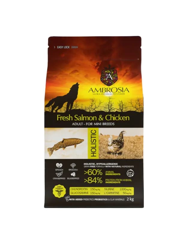 Сухой корм для собак Мини пород Ambrosia Grain Free Dog Adult Mini (лосось, курица)