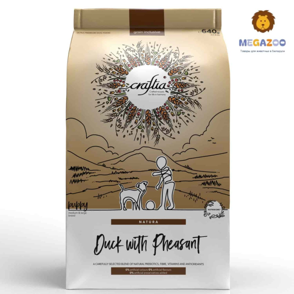 Питание для щенков CRAFTIA NATURA Puppy Medium&Large (утка, фазан)