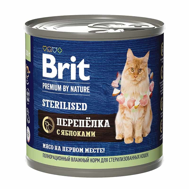 Консервы для кошек Brit Premium Cat Sterilised (перепелка, яблоки)