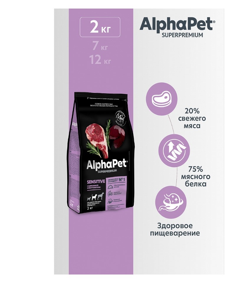 Сухой корм для собак средних пород AlphaPet Superpremium Adult Dog Medium (баранина, потрошки)