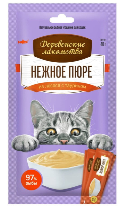 Нежное пюре для кошек из лосося "Деревенские лакомства" 4 шт по 10 гр