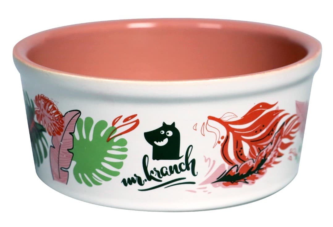 Миска для собак и кошек Mr.Kranch из фарфора Тропики розовая