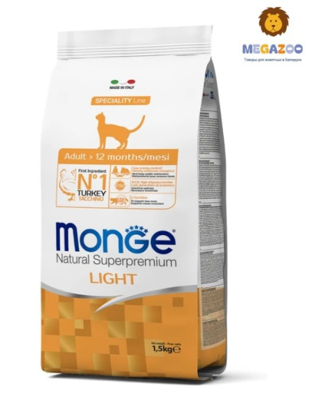 Сухой корм для кошек Monge Cat Adult Light (индейка)
