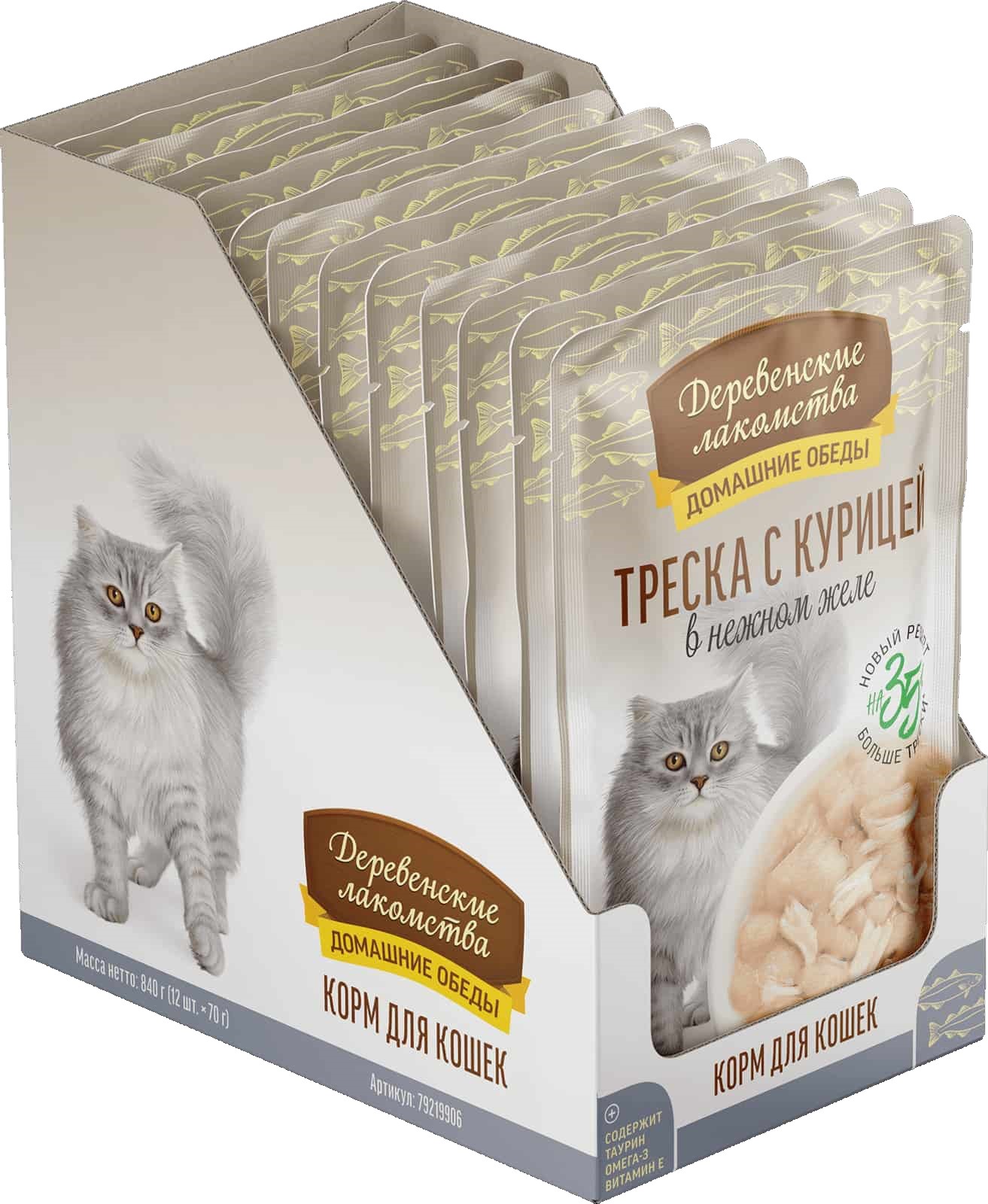 Влажный корм для кошек Деревенские лакомства Треска с курицей в нежном желе