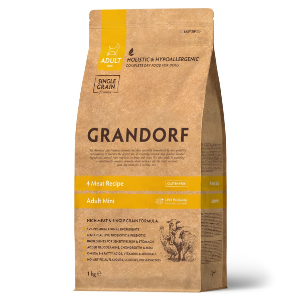 Каталог Сухой корм для собак Grandorf Probiotics Adult Mini (4 вида мяса) для собак