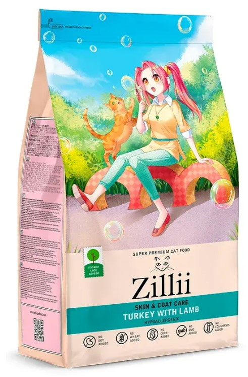 Сухой корм для кошек ZILLII Skin & Coat Care Adult Cat (индейка, ягненок)