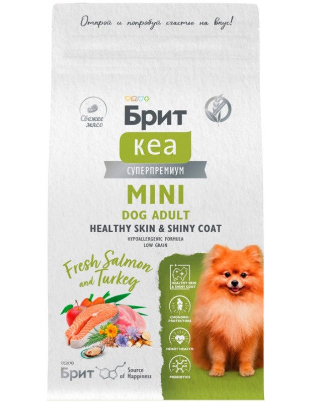 Каталог Сухой корм для взрослых cобак миниатюрных пород Брит Кеа Healthy Skin&Shiny Coat (лосось,индейка) для собак