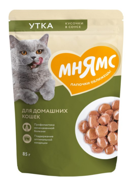 Влажный корм Мнямс Кусочки в соусе с уткой для домашних кошек
