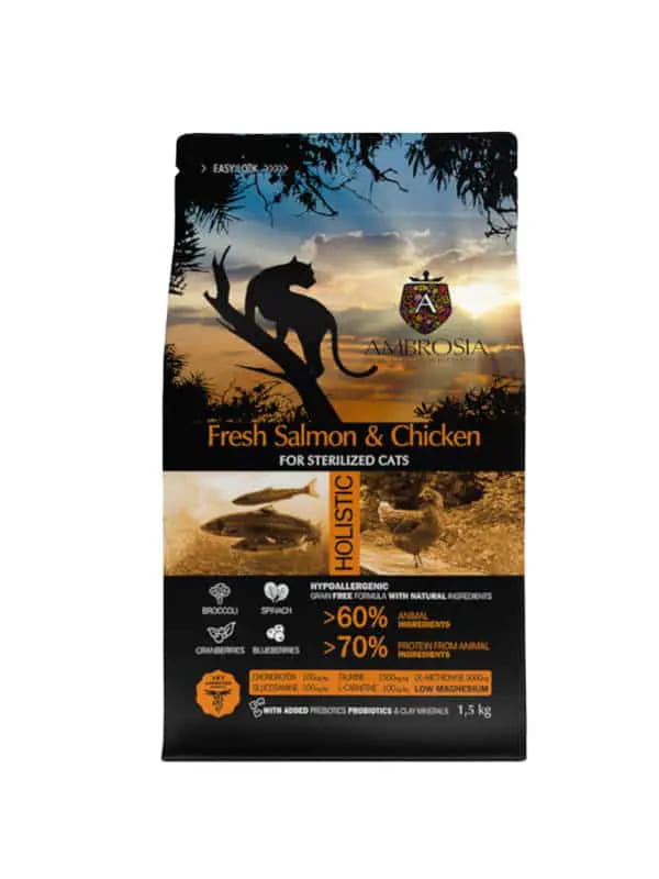 Сухой корм для кошек Ambrosia Grain Free Sterilized Cat (курица, лосось)