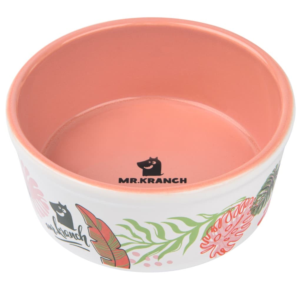 Миска для собак и кошек Mr.Kranch из фарфора Тропики розовая