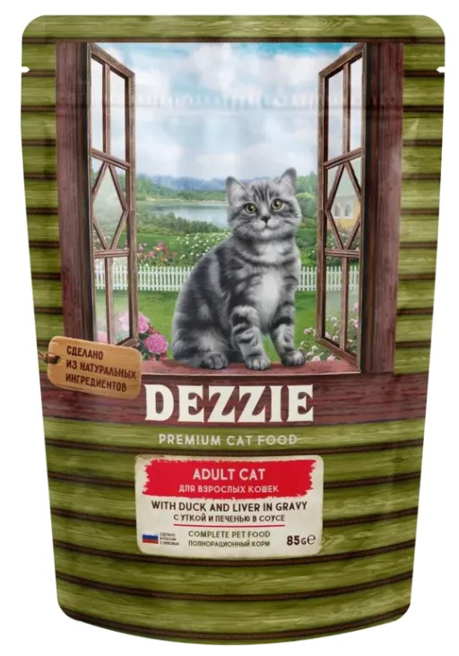 Влажный корм для кошек DEZZIE Adult Cat в соусе (утка, печень)