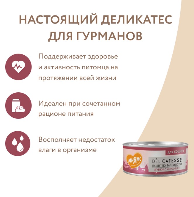 Влажный корм Мнямс Ягненок с морковью для кошек "Паштет по-валлийски"