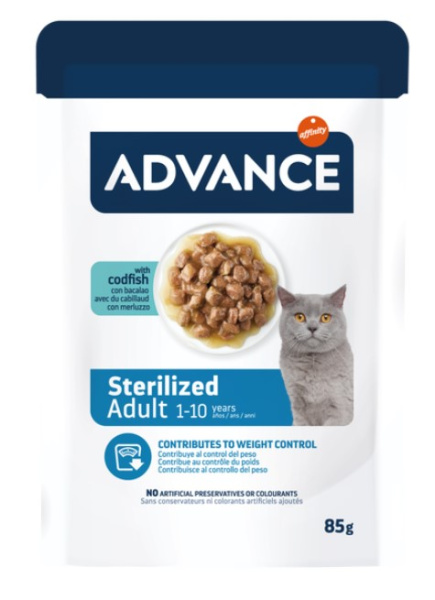 Влажный корм для кошек Advance Sterilized Cat кусочки трески в соусе